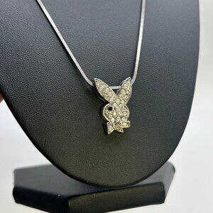 DG-20 Playboy Bunny Silver Tone Pendant with Cubic Zirconia on Snack Chain